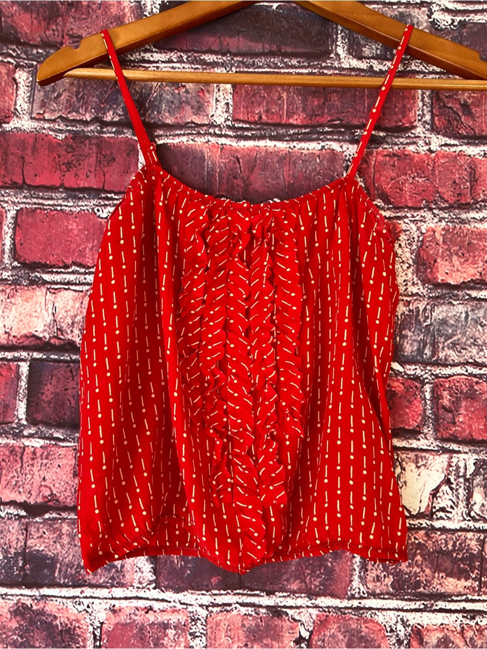 Joseph 100% Silk Red Dashed Stripe Ruffled Camisole Top